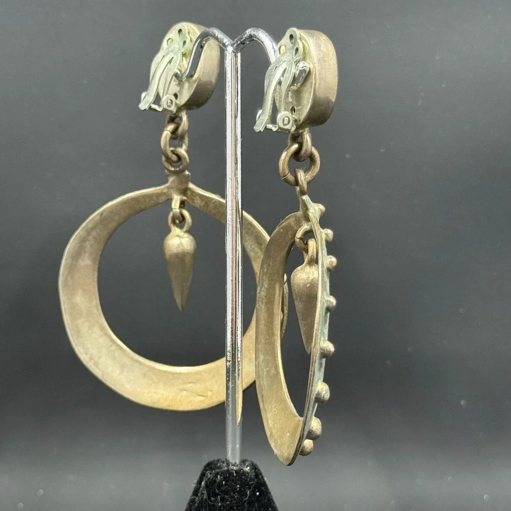 Vintage Sterling Silver Clip-On Earrings with Carved Black‎ Onyx Cameos – 2.75